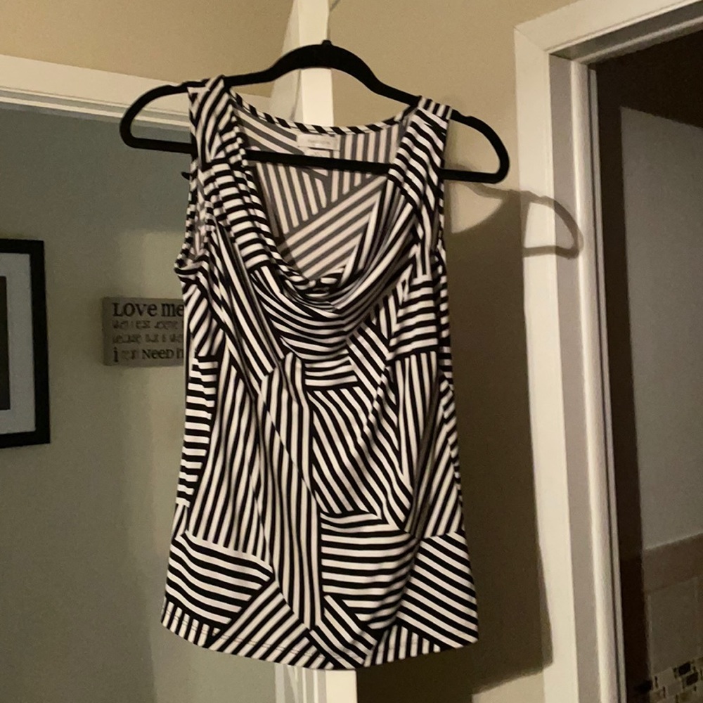 Woman’s White and Black Striped Too